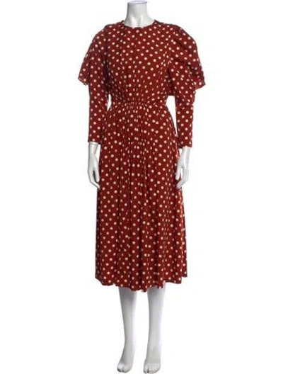 Pre-owned Pushbutton Polka Dot Print Long Dress In Brown