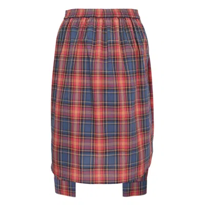 Pushbutton Red Check Shirt-wrapped Skirt In Multi
