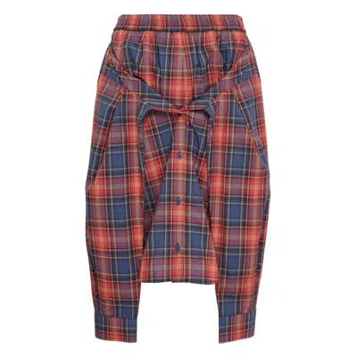 Pushbutton Red Check Shirt-wrapped Skirt In Multi