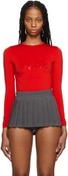 Pushbutton Red Crystal Long Sleeve T-shirt In Red