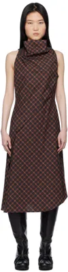 Pushbutton Red Halter Sleeveless Midi Dress In Red