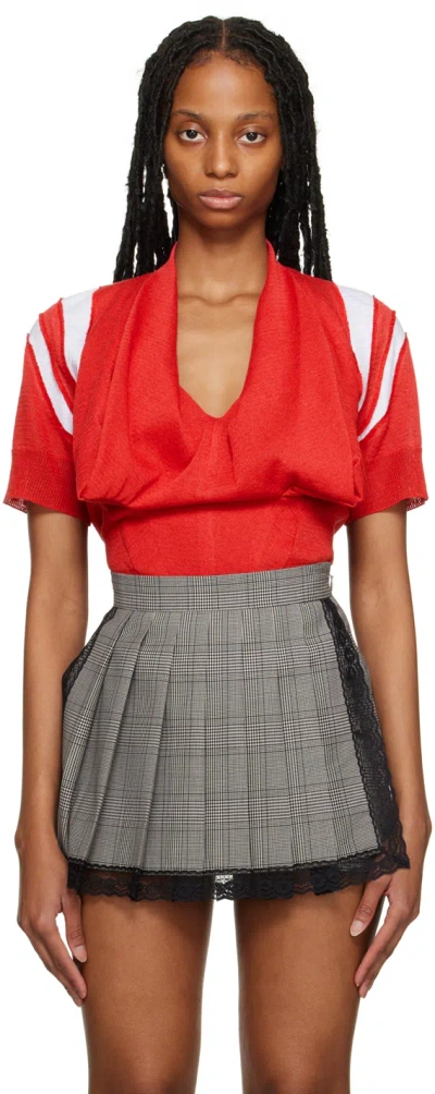 Pushbutton Red V-neck T-shirt