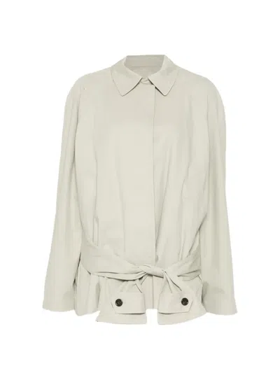 Pushbutton Reversible Trench Jacket In Neutral