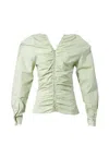Pushbutton Ruched Button-up Shirt In Green