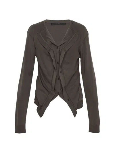 Pushbutton Ruffled Button-up Cardigan In Transparent