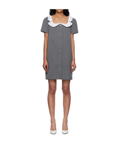 Pushbutton Ruffled Collar Mini Dress In Gray