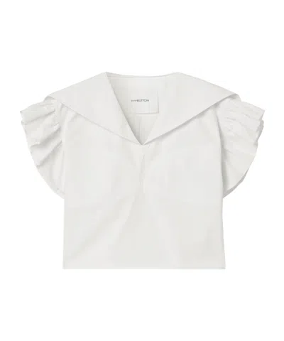 Pushbutton Ruffled Cotton-poplin Blouse In White