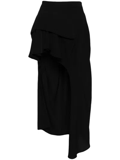 Pushbutton Ruffled-detail Draped Skirt In 黑色