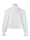 Pushbutton Ruffled High-neck Blouse In White