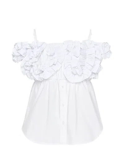 Pushbutton Ruffled Off-shoulder Top In Black