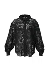 Pushbutton Ruffled-collar Lace Blouse In Black