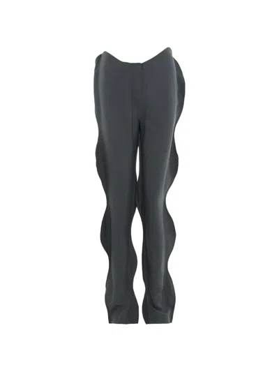 Pushbutton Ruffled-trim Trousers In Gray