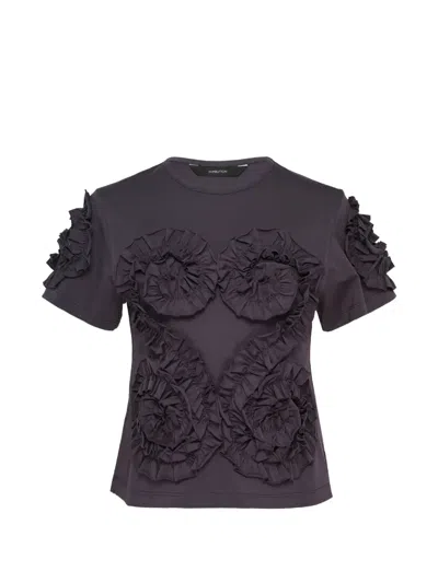 Pushbutton Ruffle-trimmed T-shirt In Purple