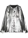 Pushbutton Sailor-collar Metallic Shirt In Silver