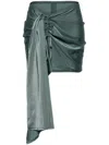 Pushbutton Sash-embellished Mini Skirt In Green