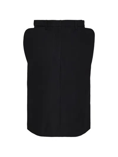Pushbutton Sculptural-hip Pencil Midi Skirt In Black