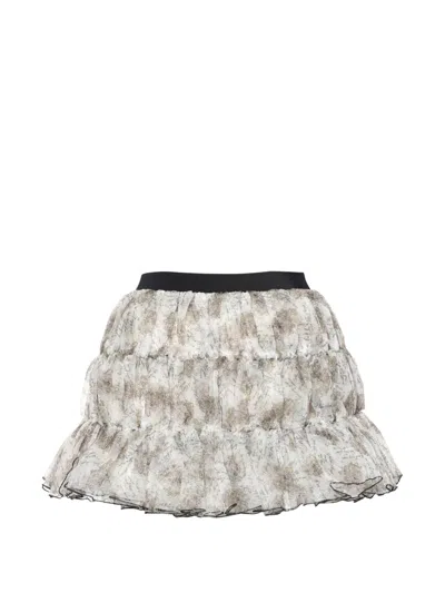 Pushbutton Shirred Tiered Skirt In White