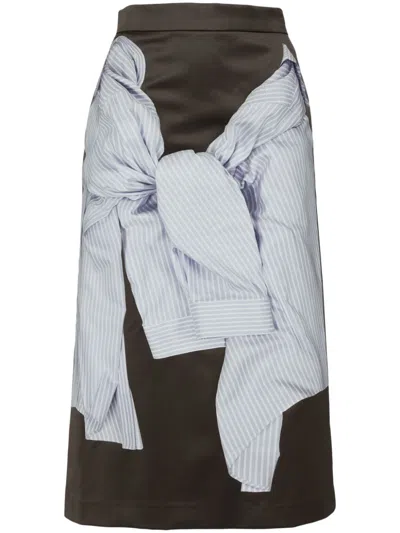 Pushbutton Shirt Printed Midi Skirt In Brown