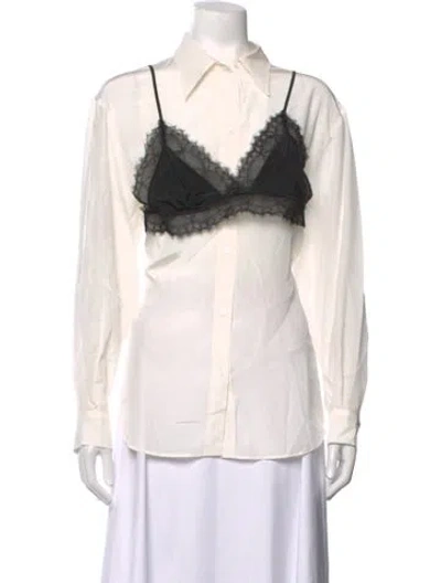 Pre-owned Pushbutton Silk Long Sleeve Button-up Top In Black/white