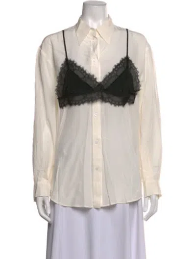 Pre-owned Pushbutton Silk Long Sleeve Button-up Top In Neutrals