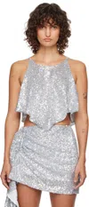 Pushbutton Silver Scarf Silhouette Tank Top In Silver