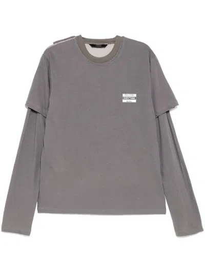 Pushbutton Sleeve Layered T-shirt In 灰色