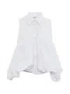 Pushbutton Sleeveless Gathered Blouse In White