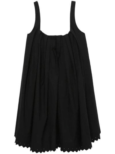 Pushbutton Black Pleated Minidress