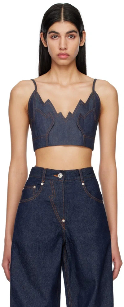 Pushbutton Ssense Exclusive Indigo Flare Denim Camisole In Blue