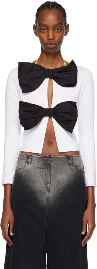 Pushbutton Ssense Exclusive White Cardigan In White Knit Black Bow