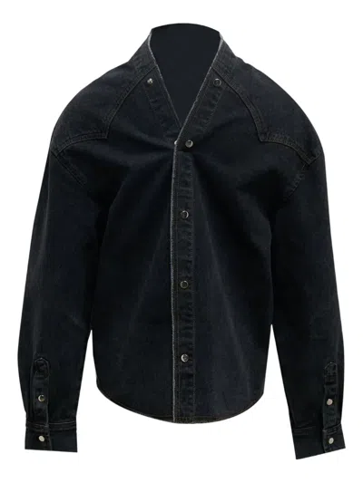 Pushbutton Strap-detail Shirt In Black