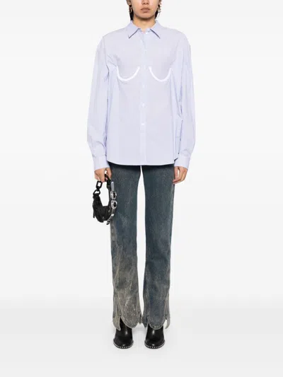 Pushbutton Stripe Bra Shirt In Blue