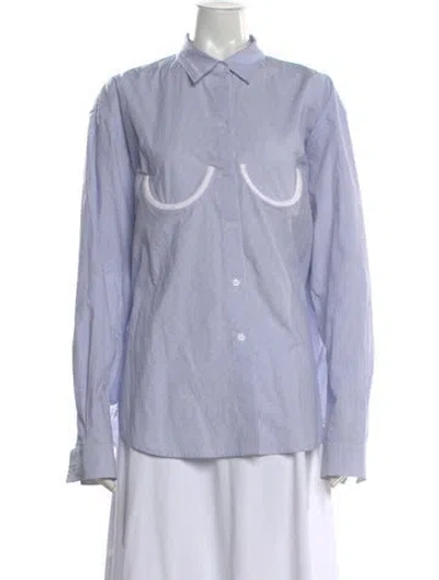 Pre-owned Pushbutton Striped Long Sleeve Button-up Top In Multi