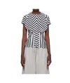 Pushbutton Striped Pleated T-shirt In White