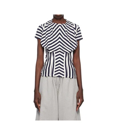PUSHBUTTON STRIPED PLEATED T-SHIRT