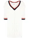 Pushbutton Three-quarter Sleeve Cable-knit Top In White