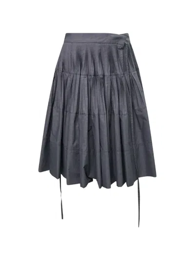 Pushbutton Gray Tiered Pleated Wrap Skirt