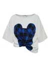 Pushbutton Twisted-hem Check-print Top In White
