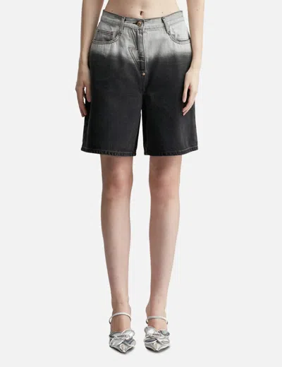 Pushbutton Washed Bermuda Denim Pants In Black