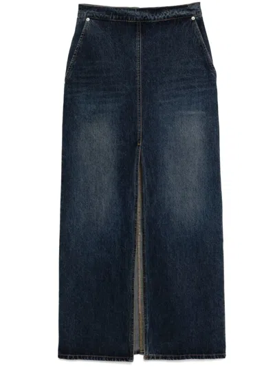 Pushbutton Washed Denim Skirt In Blau