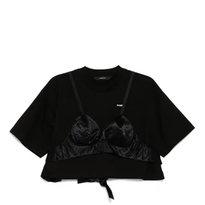 Pushbutton White Bra Point Cropped Top In Black