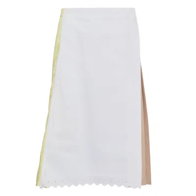 Pushbutton White Dot Midi Pleated Skirt In Multi