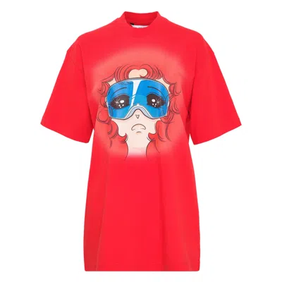 Pushbutton White Goggles Girl T-shirt In Red