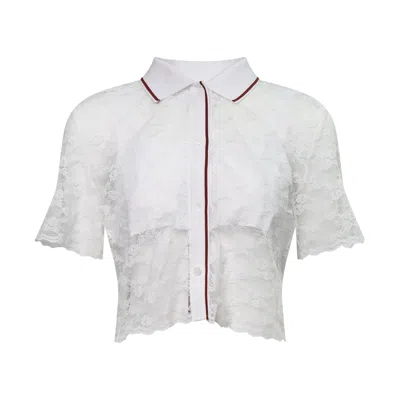 Pushbutton Lace Cropped Shirt In White