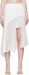 Pushbutton White Lace Trim Mermaid Midi Skirt In White
