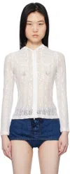 Pushbutton White Lace Zip-up Hoodie In White