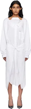 Pushbutton White Movable Collar Wrap Midi Dress