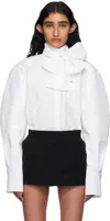 Pushbutton White Neck Ribbon Tie Blouse