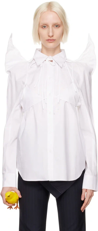 Pushbutton White Rabbit Ear Oversized Shirt
