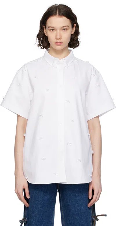 Pushbutton White Ribbon Shirt